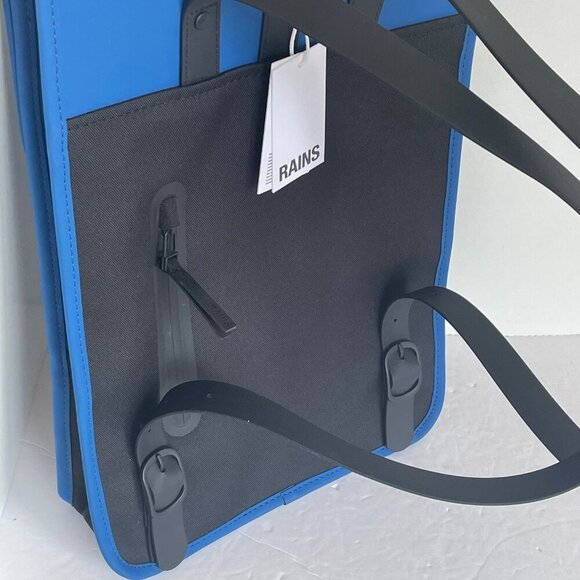 RAINS Small Backpack Blue Laptop Sleeve Commuter Vegan Flap Water Repellant - Picture 3 of 12